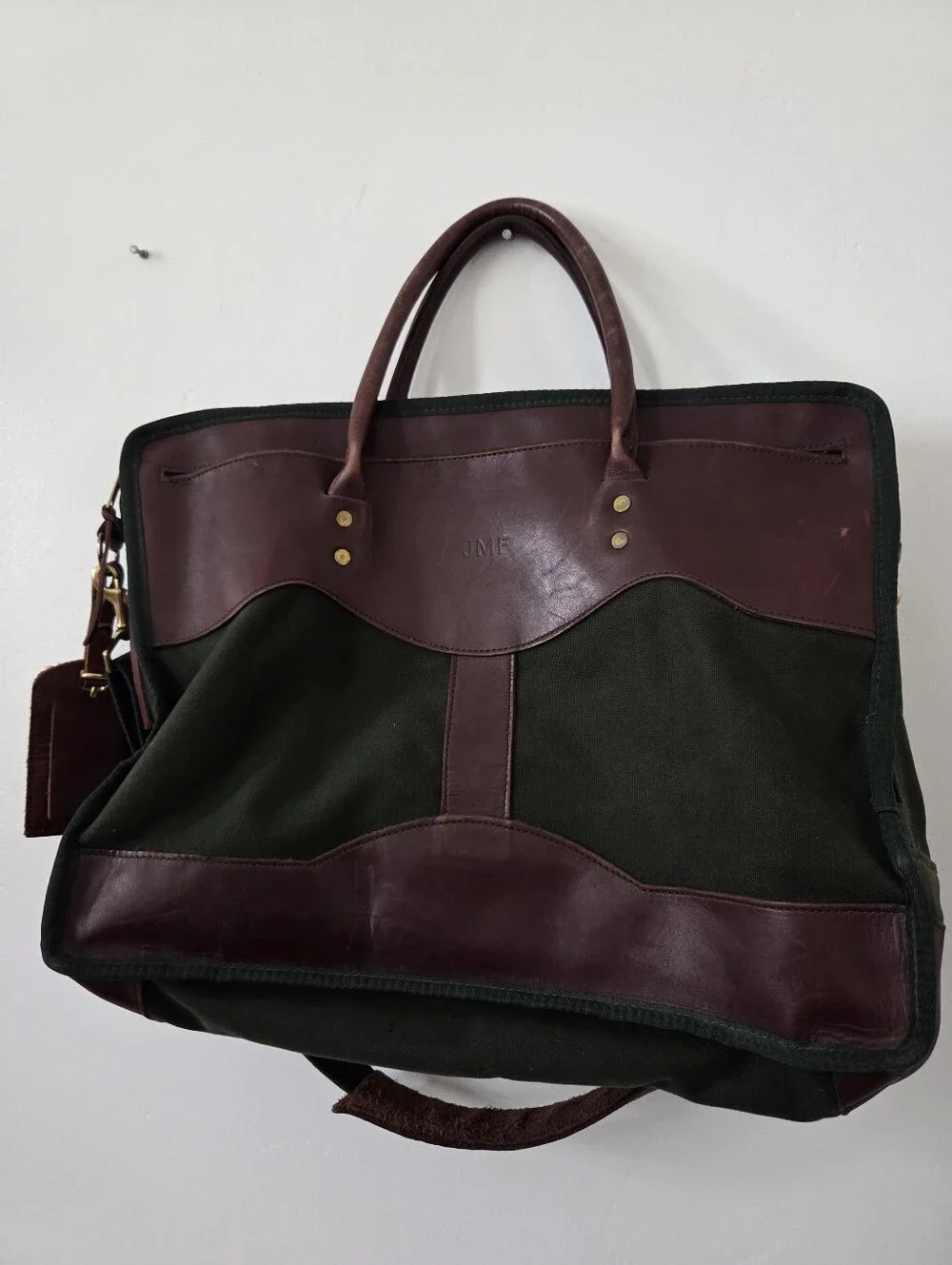 Vintage Orvis Battenkill Canvas Leather Tote Messenger Bag Green Heritage Preppy